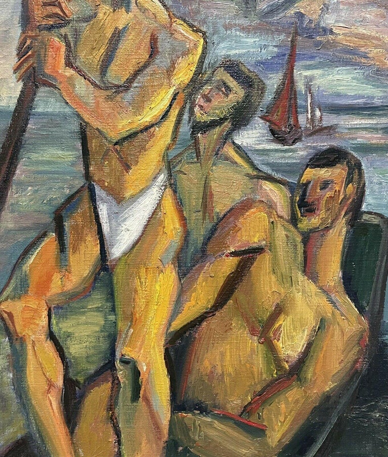 Artist/ School: French School, mid 20th century/ 1960's

Title: The Fishermen

Medium:  oil painting on canvas, unframed

Size: painting: 21.5 x 15 inches

Provenance: private collection, Paris

Condition: The painting is in good and pleasing