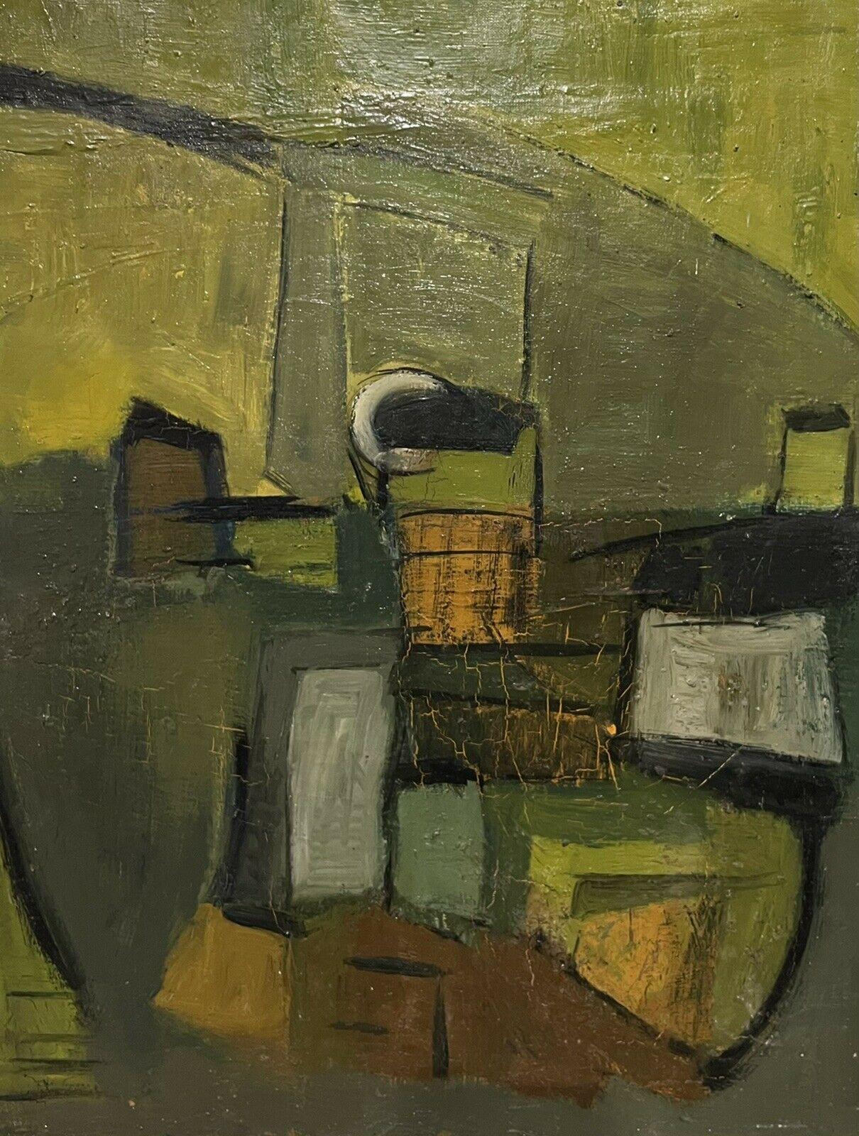 Pittura ad olio cubista firmata della metà del XX secolo - Bella composizione - Abstract Painting Marrone di Unknown
