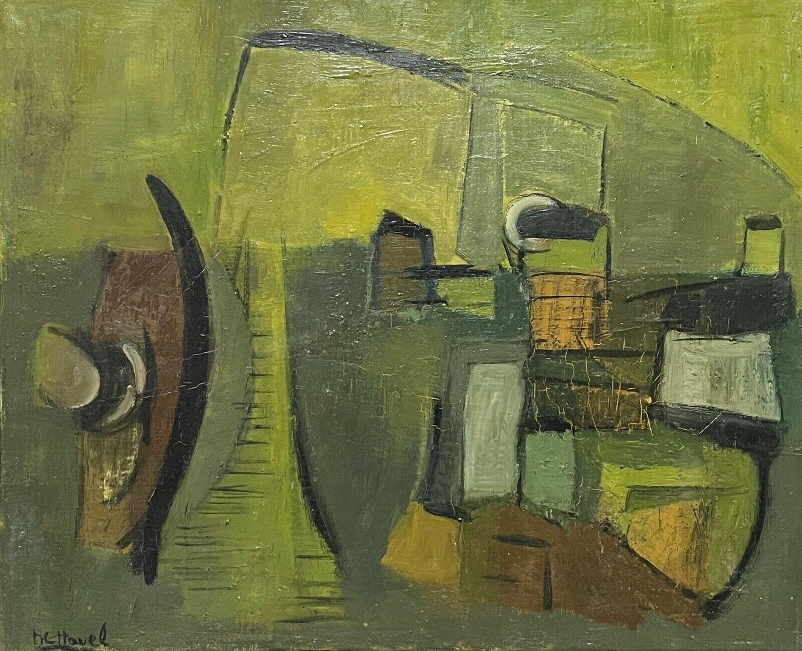 Abstract Painting di Unknown - Pittura ad olio cubista firmata della metà del XX secolo - Bella composizione