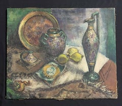 1940's French Still Life Post-Impressionist Signed Oil Still Life Lemons etc