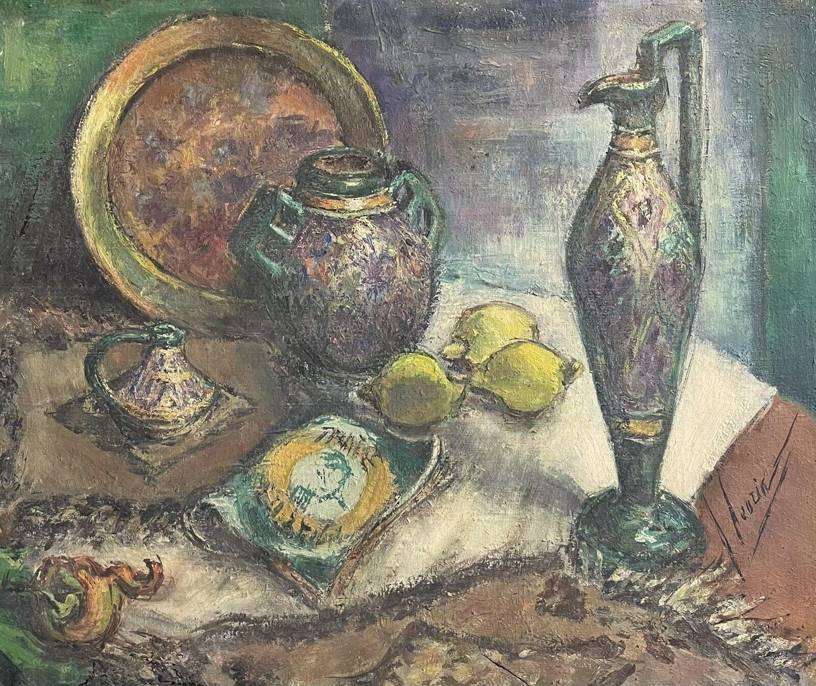 Unknown Still-Life Painting - 1940's French Still Life Post-Impressionist Signed Oil Still Life Lemons etc