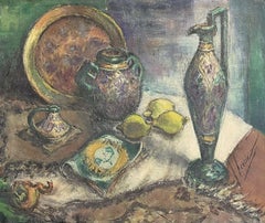 1940's French Still Life Post-Impressionist Signed Oil Still Life Lemons etc