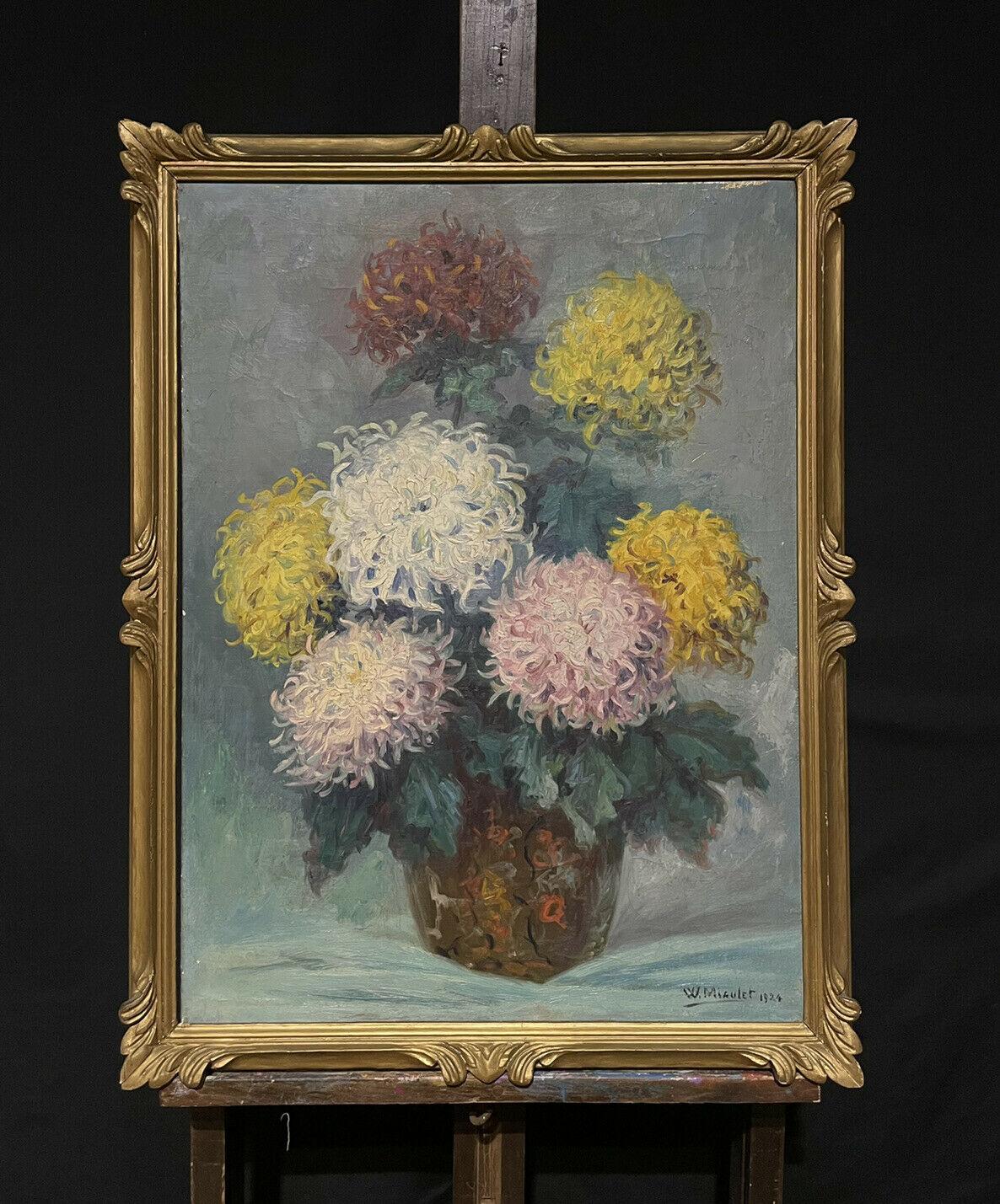 1920's French Impressionist Signed Oil Vibrant Still Life Flowers in Vase - Painting by Unknown