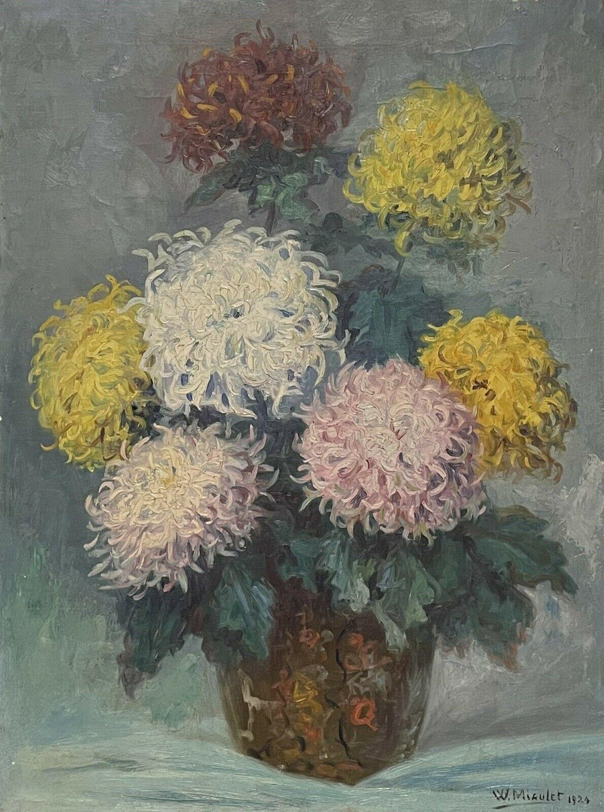 Unknown Still-Life Painting - 1920's French Impressionist Signed Oil Vibrant Still Life Flowers in Vase