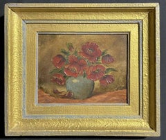 VINTAGE FRENCH OIL PAINTING - STILL LIFE OF FLOWERS IN BOWL - FRAMED