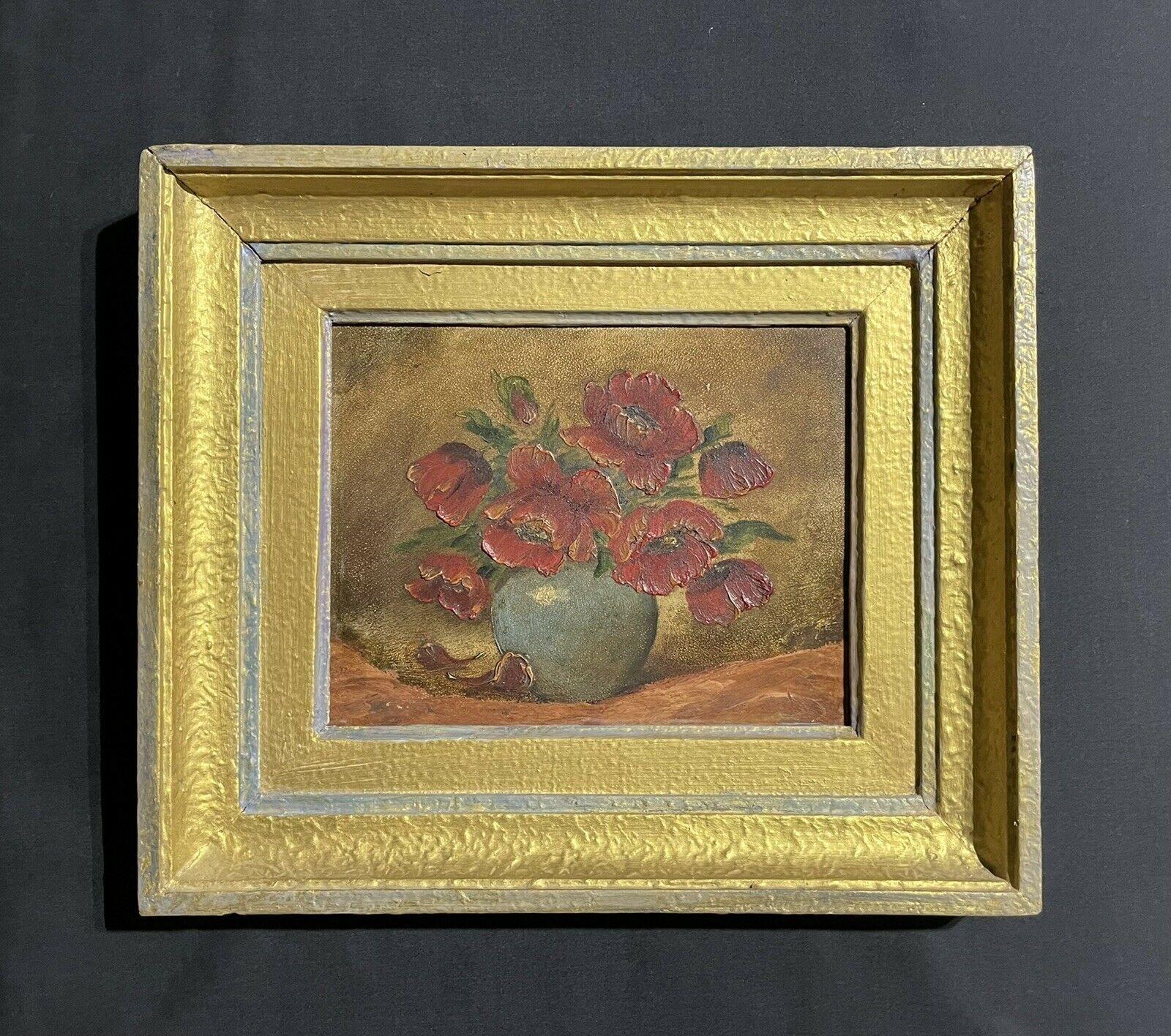 VINTAGE FRENCH OIL PAINTING - STILL LIFE OF FLOWERS IN BOWL - FRAMED - Impressionist Painting by Unknown