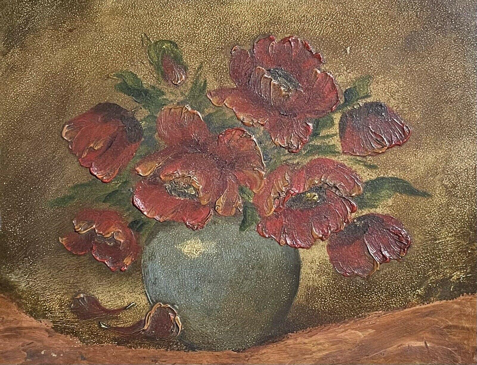 Unknown Interior Painting - VINTAGE FRENCH OIL PAINTING - STILL LIFE OF FLOWERS IN BOWL - FRAMED