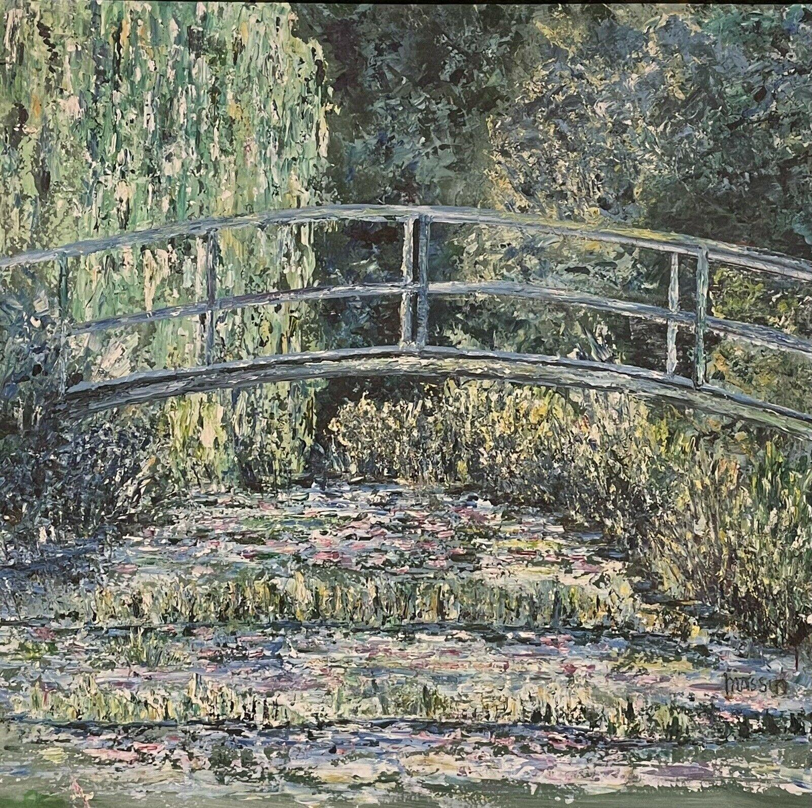 Unknown Still-Life Painting - Monet's Waterlily Pond Giverny Japanese Bridge, Vintage French Impressionist Oil