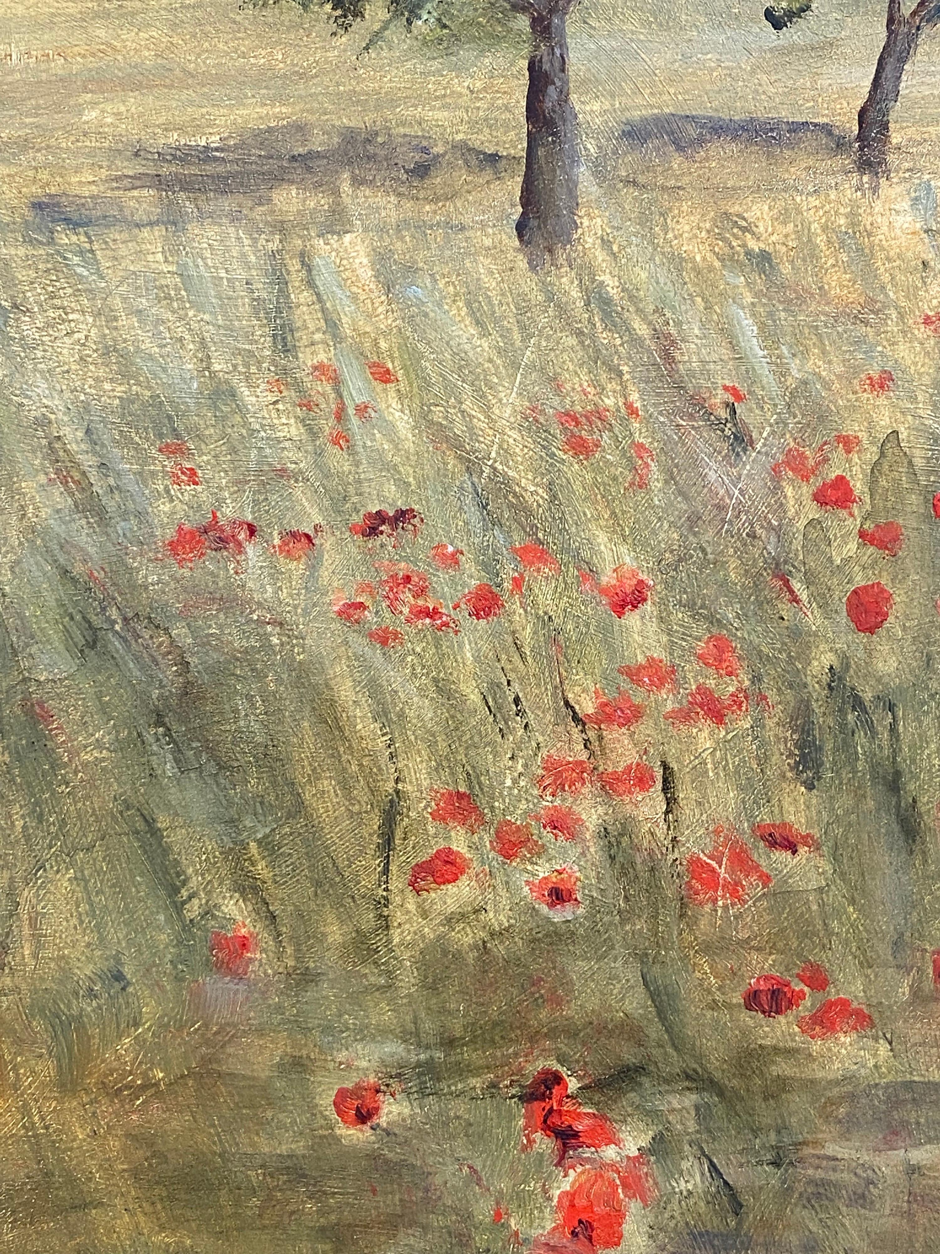 Artist/ School: French Impressionist, 20th century

Title: Poppy Fields

Medium: oil painting on board, unframed .

Size: : 12 x 9.5 inches

Provenance: private collection, France

Condition: The painting is in overall very good and pleasing