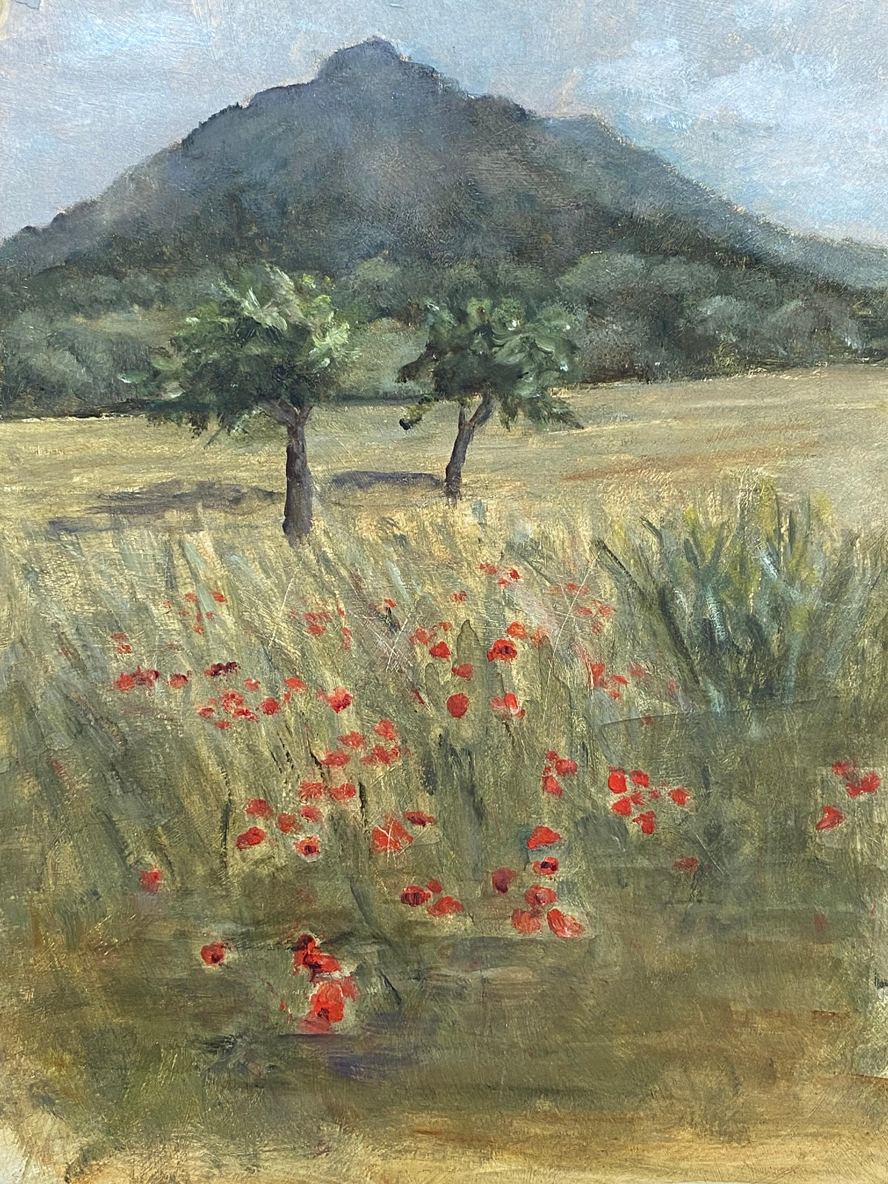 Unknown Landscape Painting - Poppy Field Landscape, French Impressionist Oil Painting