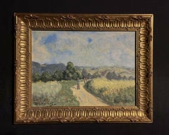 Signed French Impressionist Oil Painting Figure Walking Country Lane