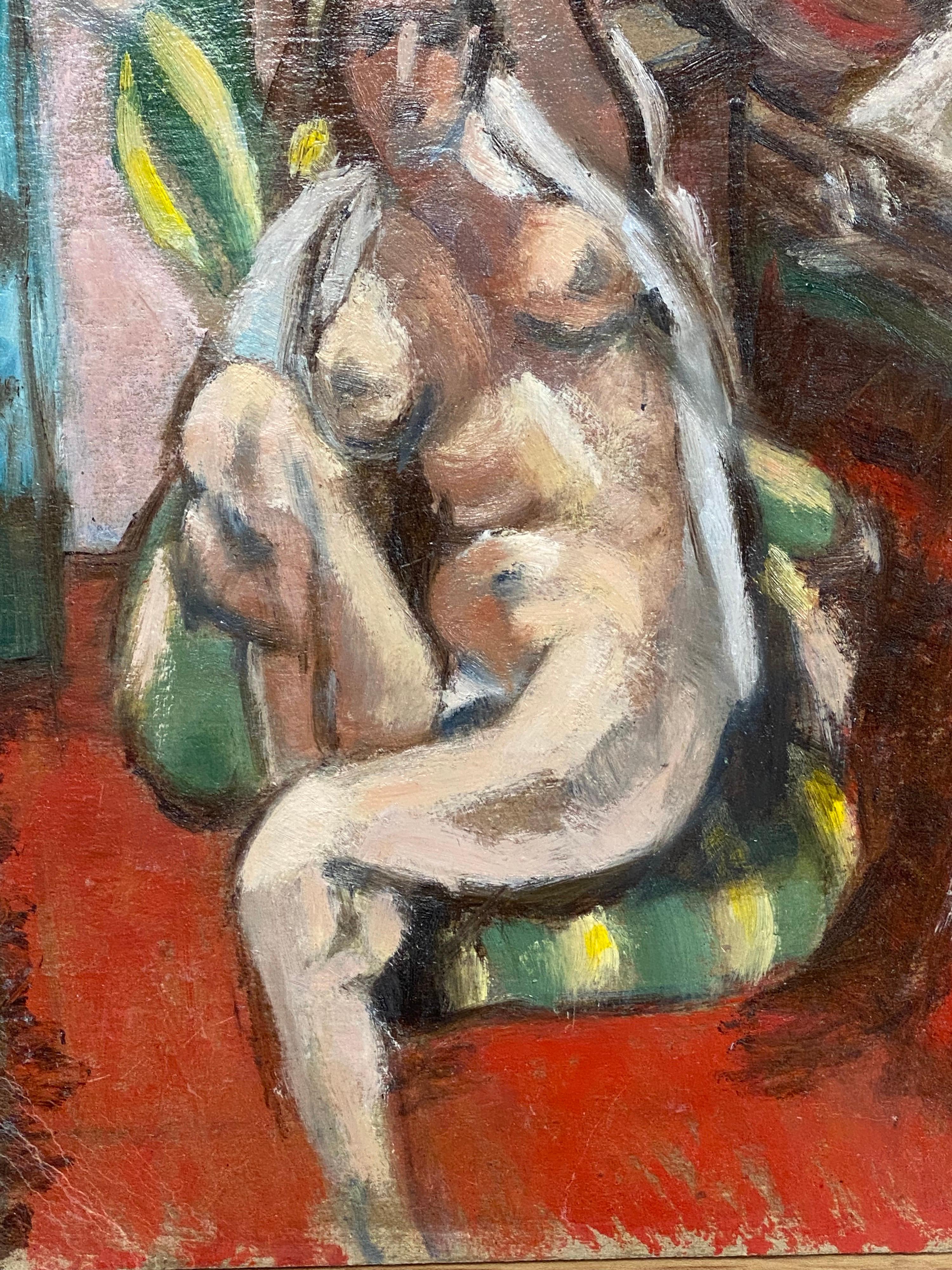 Artist/ School: French School, mid 20th century

Title: Nude Figure in Interior

Medium: oil painting on board, unframed .

Size: : 13.5 x 10.5 inches

Provenance: private collection, France

Condition: The painting is in overall very good and