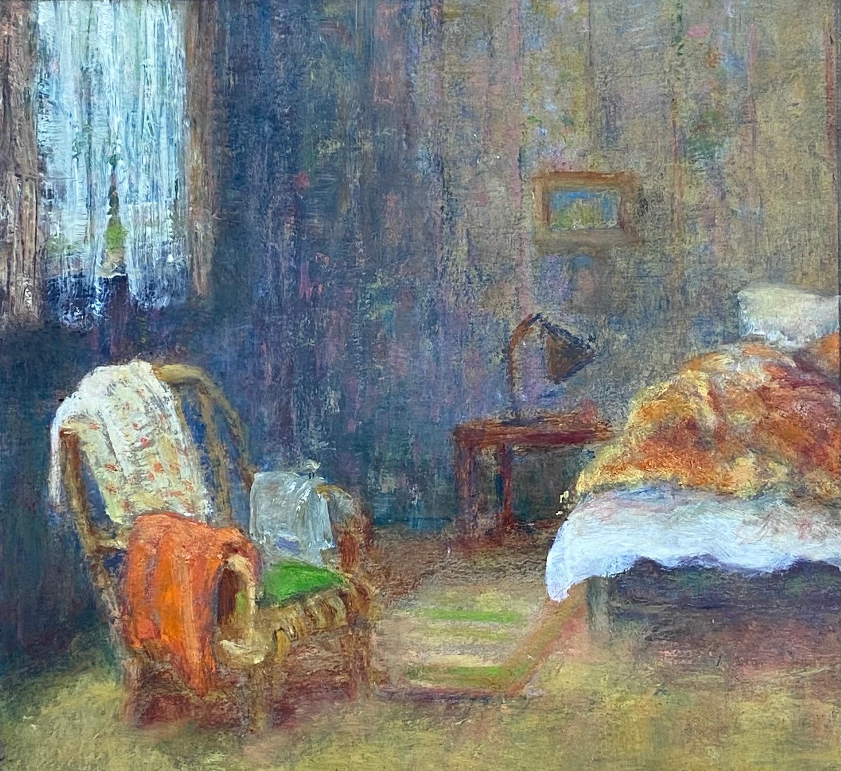 Unknown Interior Painting - Vintage French Impressionist Painting Bedroom Interior Scene