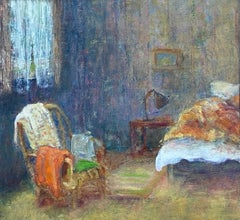Vintage French Impressionist Painting Bedroom Interior Scene
