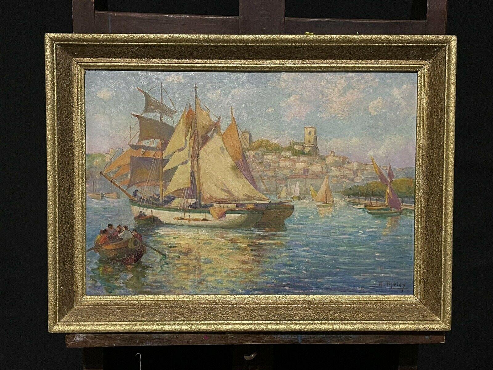 Olio d'epoca firmato da un impressionista francese Barche a vela nel porto di Marsiglia - Painting di Unknown