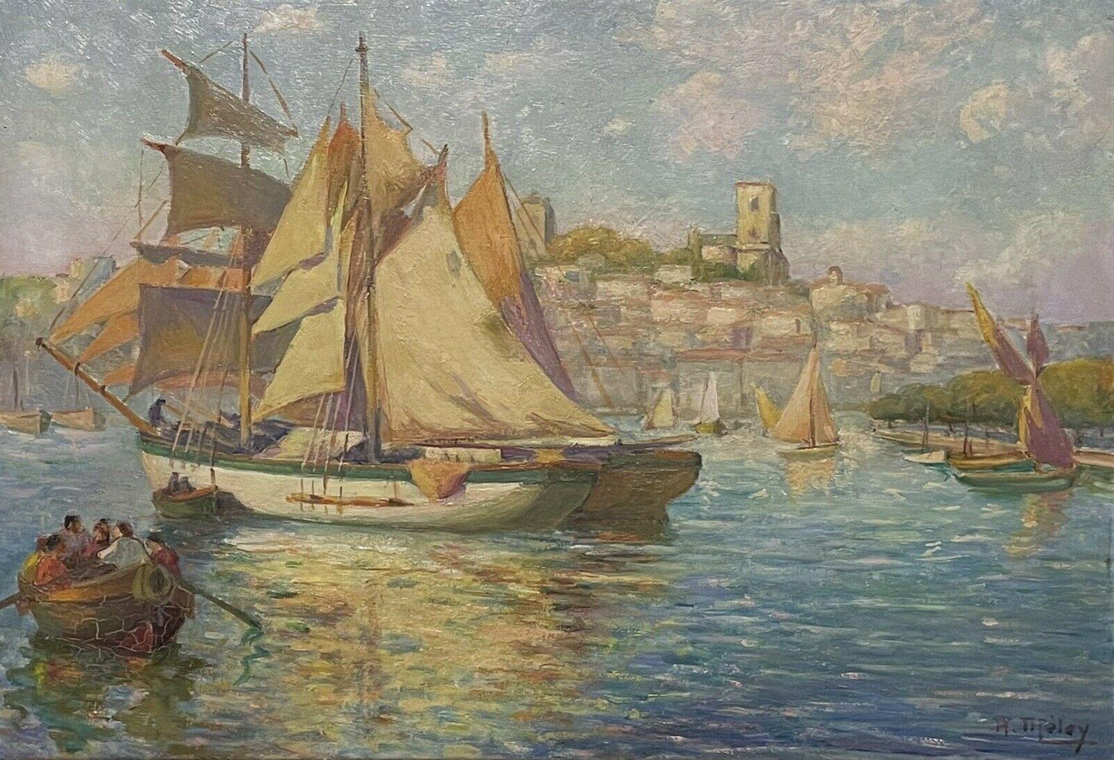 Unknown Figurative Painting - Vintage French Impressionist Signed Oil Sailing Boats in Marseilles Harbour