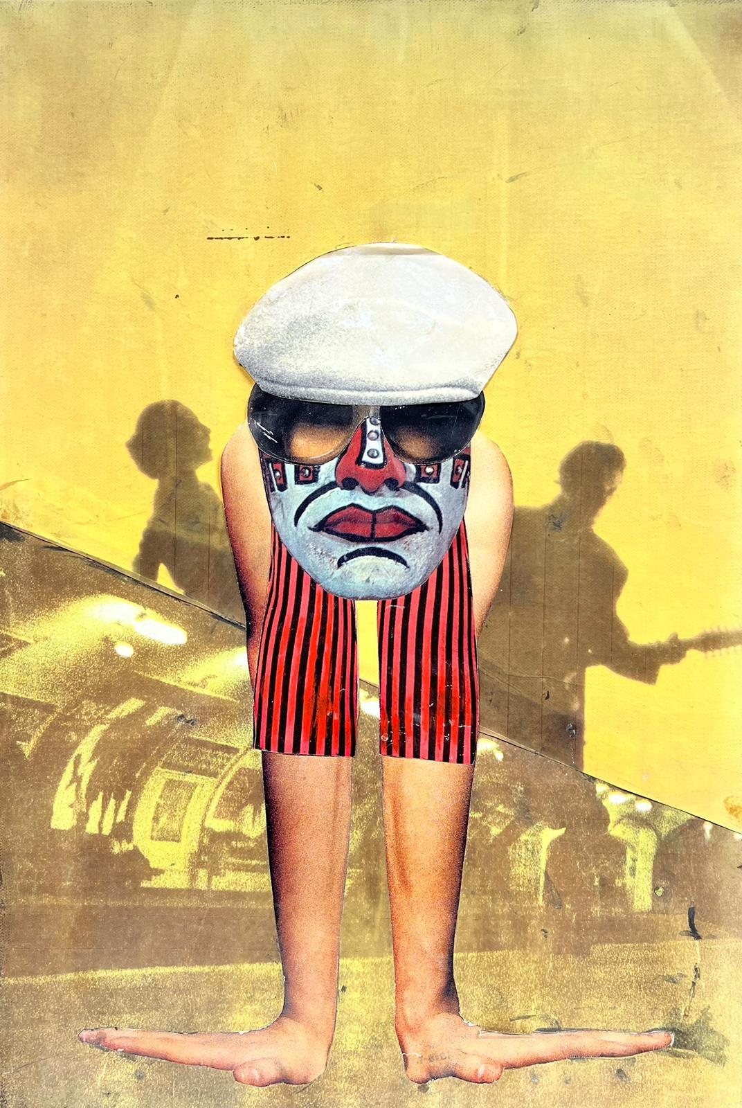 Collage Pop Art français des années 1970 Découpage de l'œuvre d'art Underground Music Man
