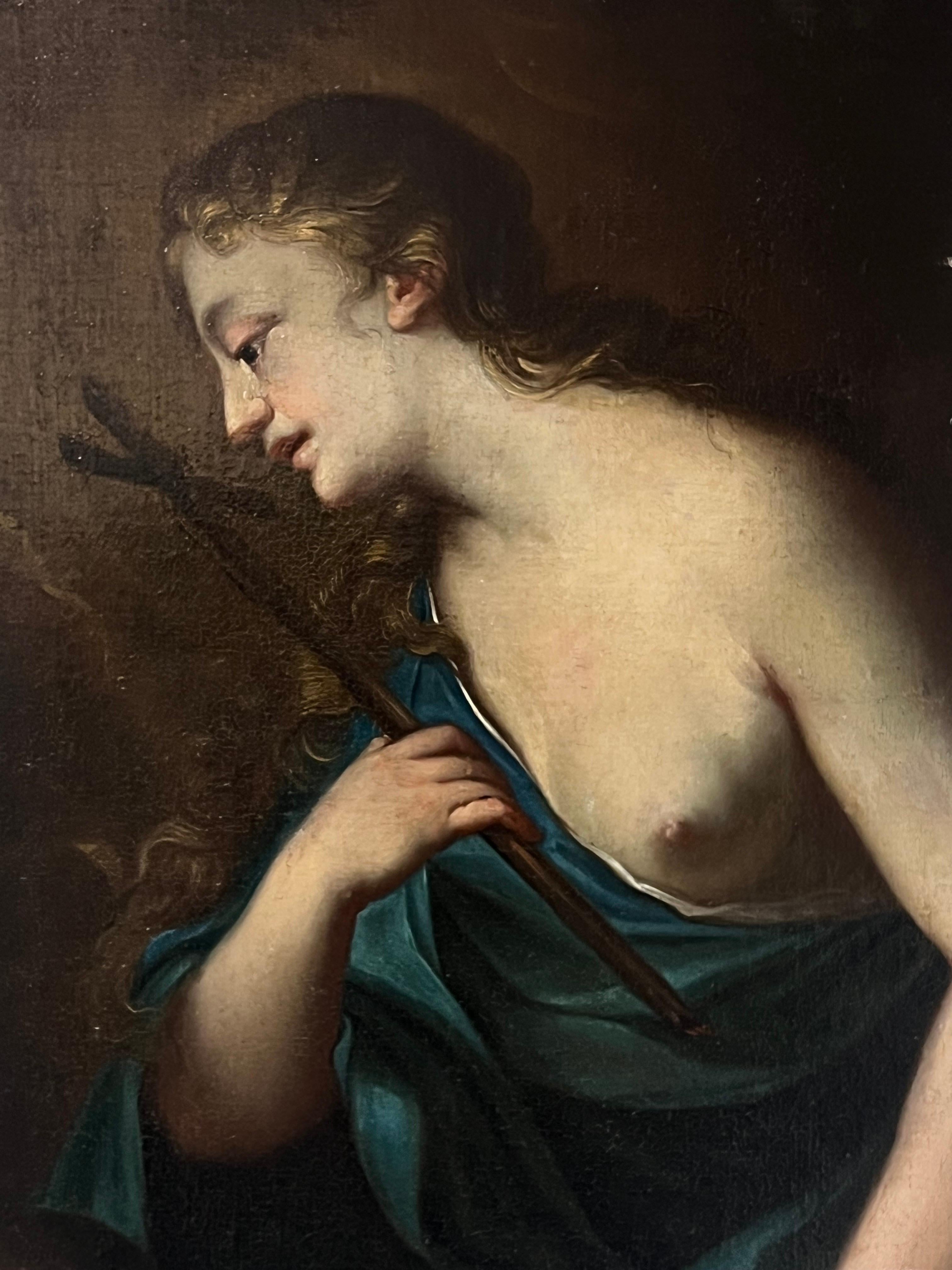 Pintura al óleo French Old Master de 1700 La Magdalena penitente en el desierto - Painting de French School