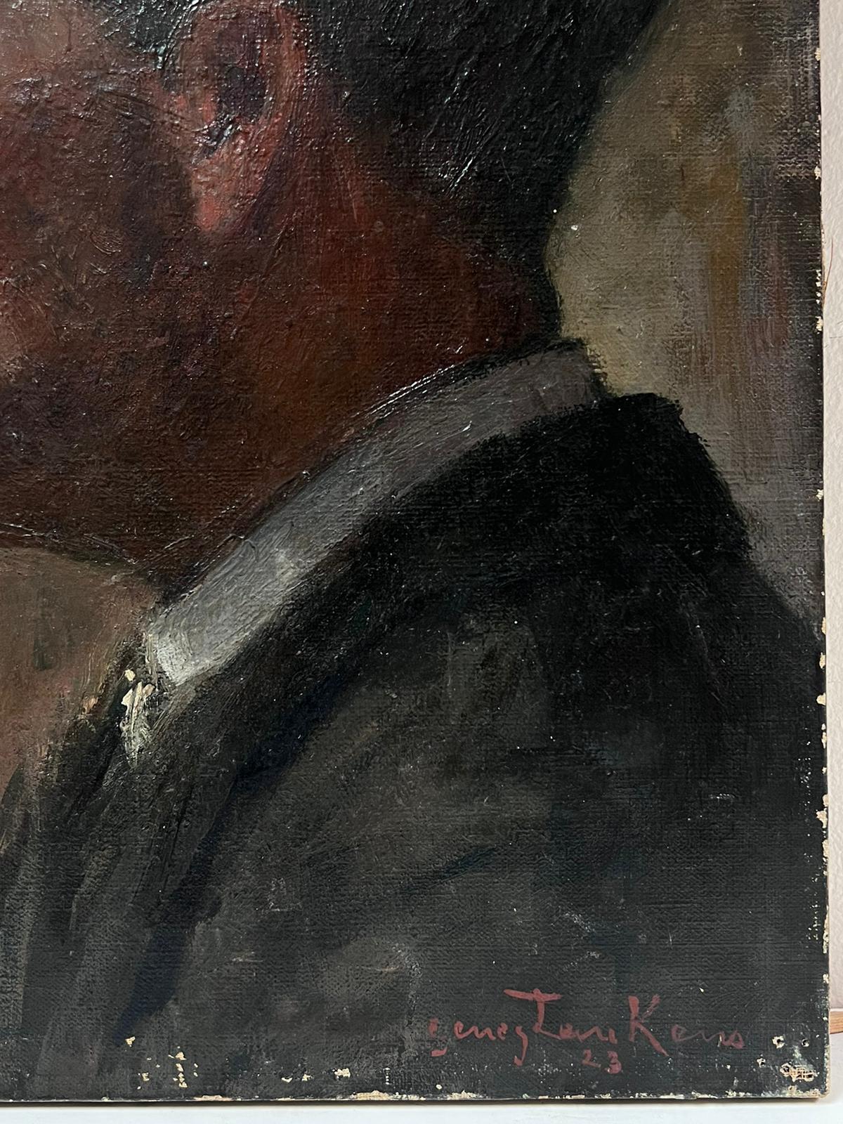 1920er Jahre Französisch Porträt eines Mannes mit Schnurrbart signiert & datiert Öl auf Leinwand (Impressionismus), Painting, von French School