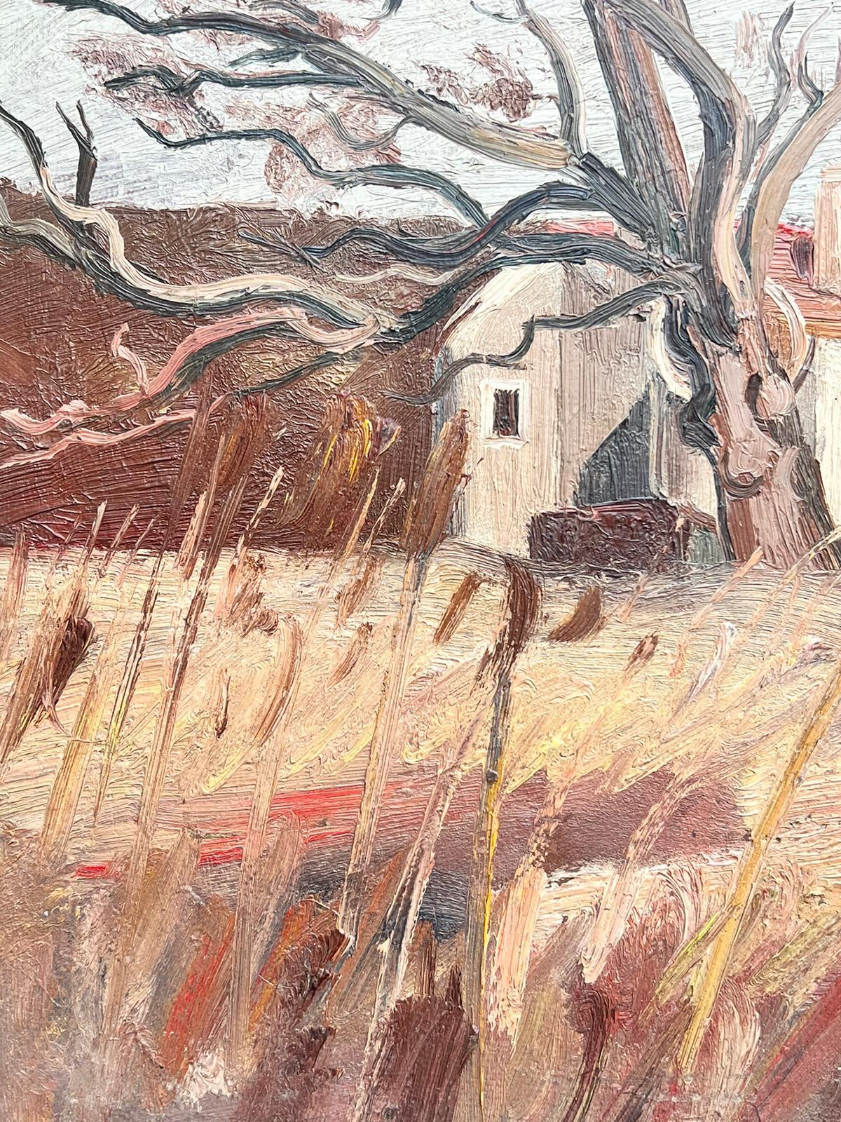 1930s French Post-Impressionist Oil Painting Old Gnarled Tree in Brown Landscape For Sale 1