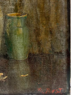 1930's French Post Impressionist Signed Oil Sunflowers in Jar, large canvas