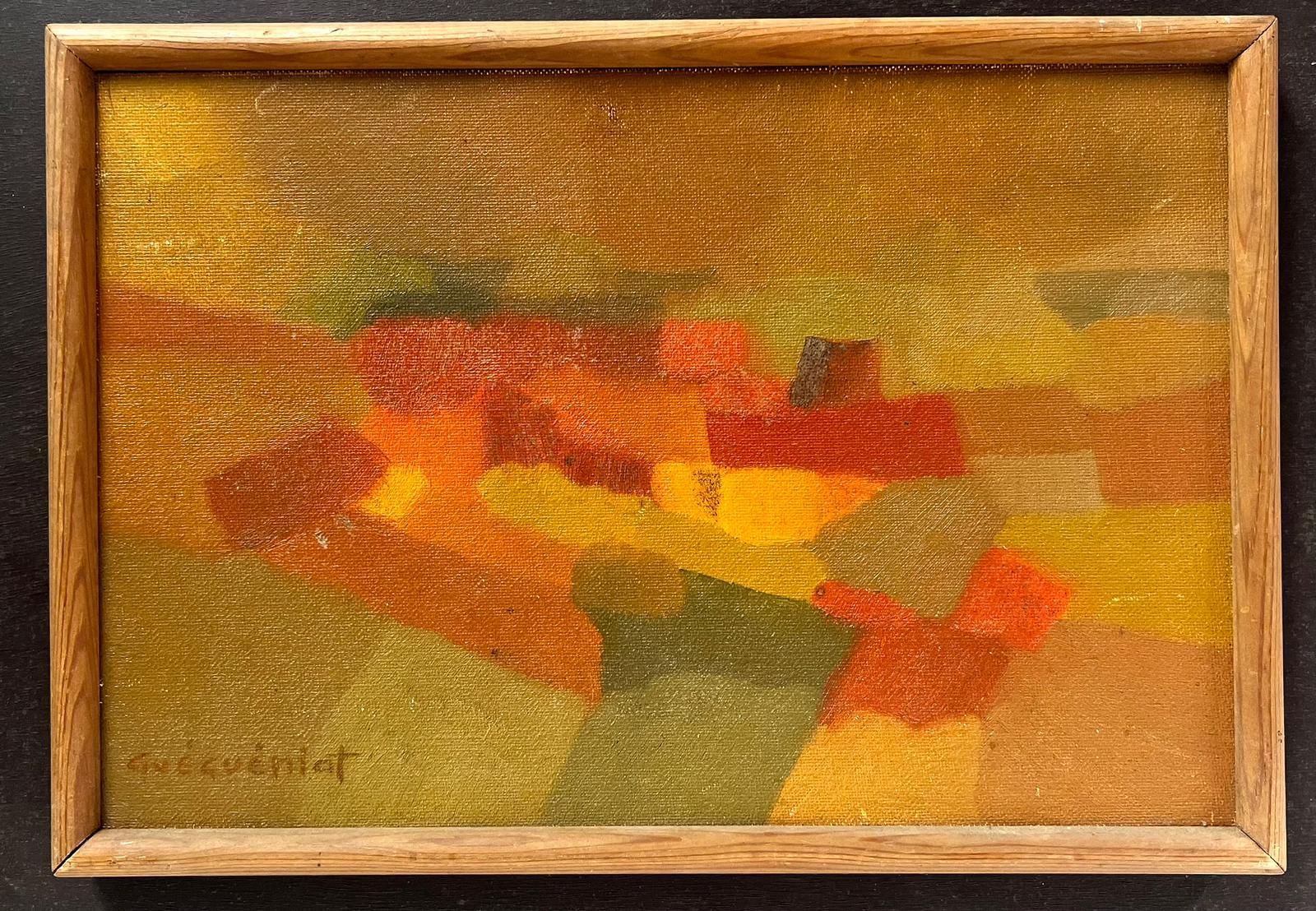 1950's French Cubist Oil Painting Red Brown Ochre Muted Tones Colors framed For Sale 2
