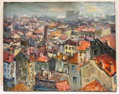 1950's French Impressionist Oil City Rooftops View Panoramic Skyline Beautiful
