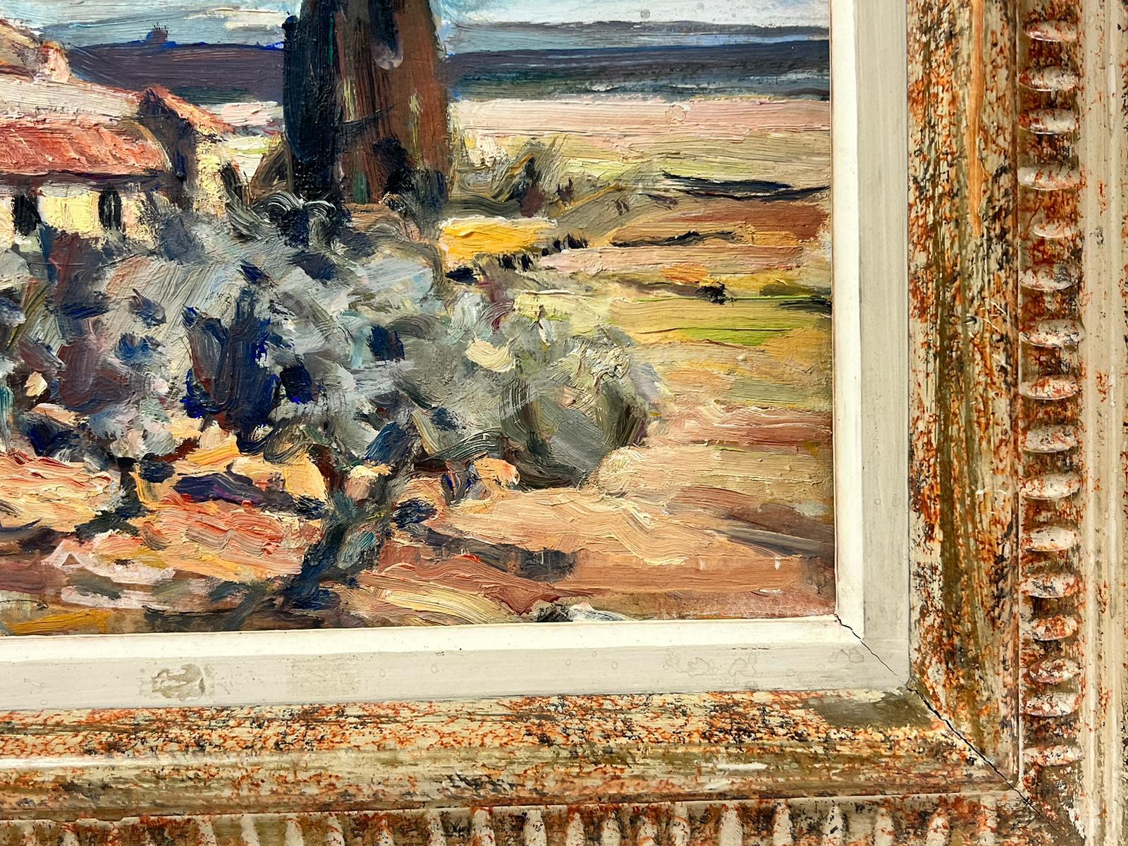 1950's French Post Impressionist Oil Painting Old Church in Provence Landscape For Sale 5