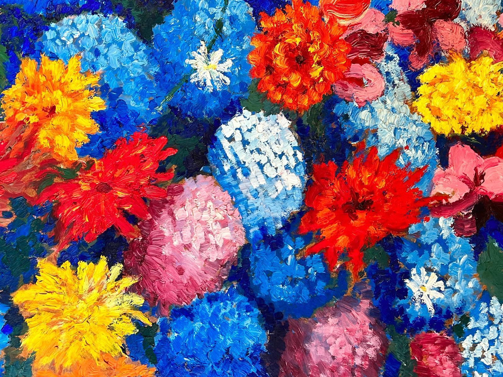 Olio firmato da un post impressionista francese molto grande degli anni '50 Fiori luminosi e colorati - Still-Life Painting Marrone di French School
