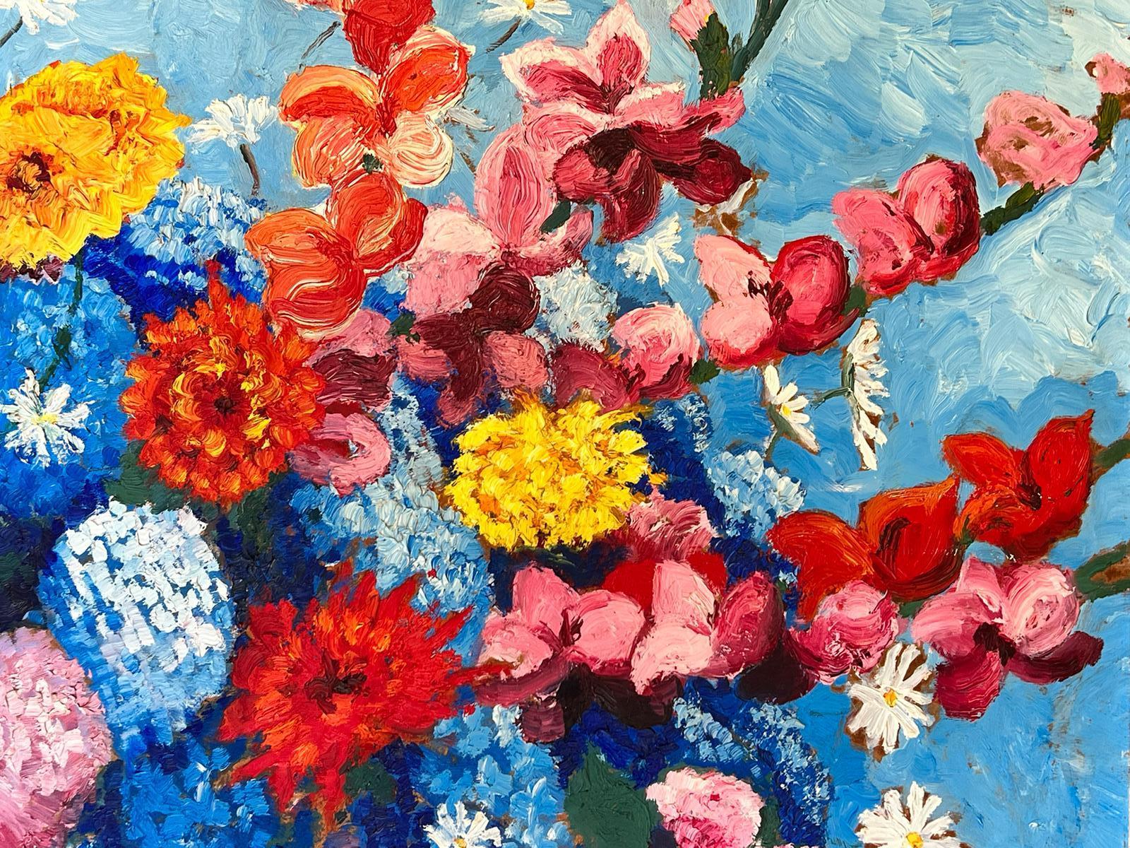 1950's Very Large French Post Impressionist Signed Oil Bright & Colorful Flowers For Sale 2