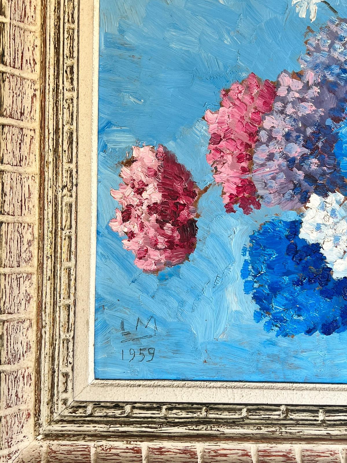 1950's Very Large French Post Impressionist Signed Oil Bright & Colorful Flowers For Sale 3