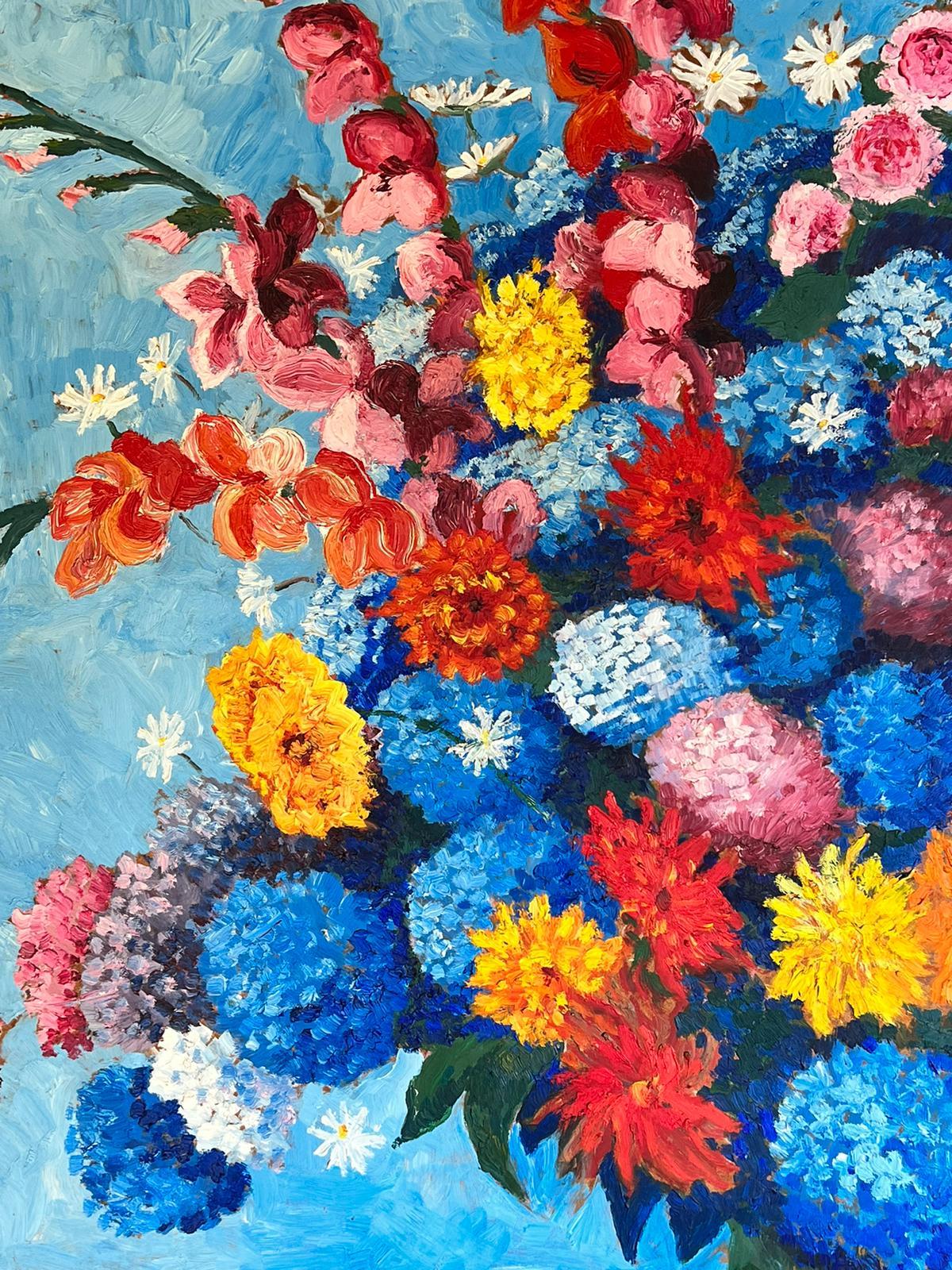 1950's Very Large French Post Impressionist Signed Oil Bright & Colorful Flowers For Sale 4