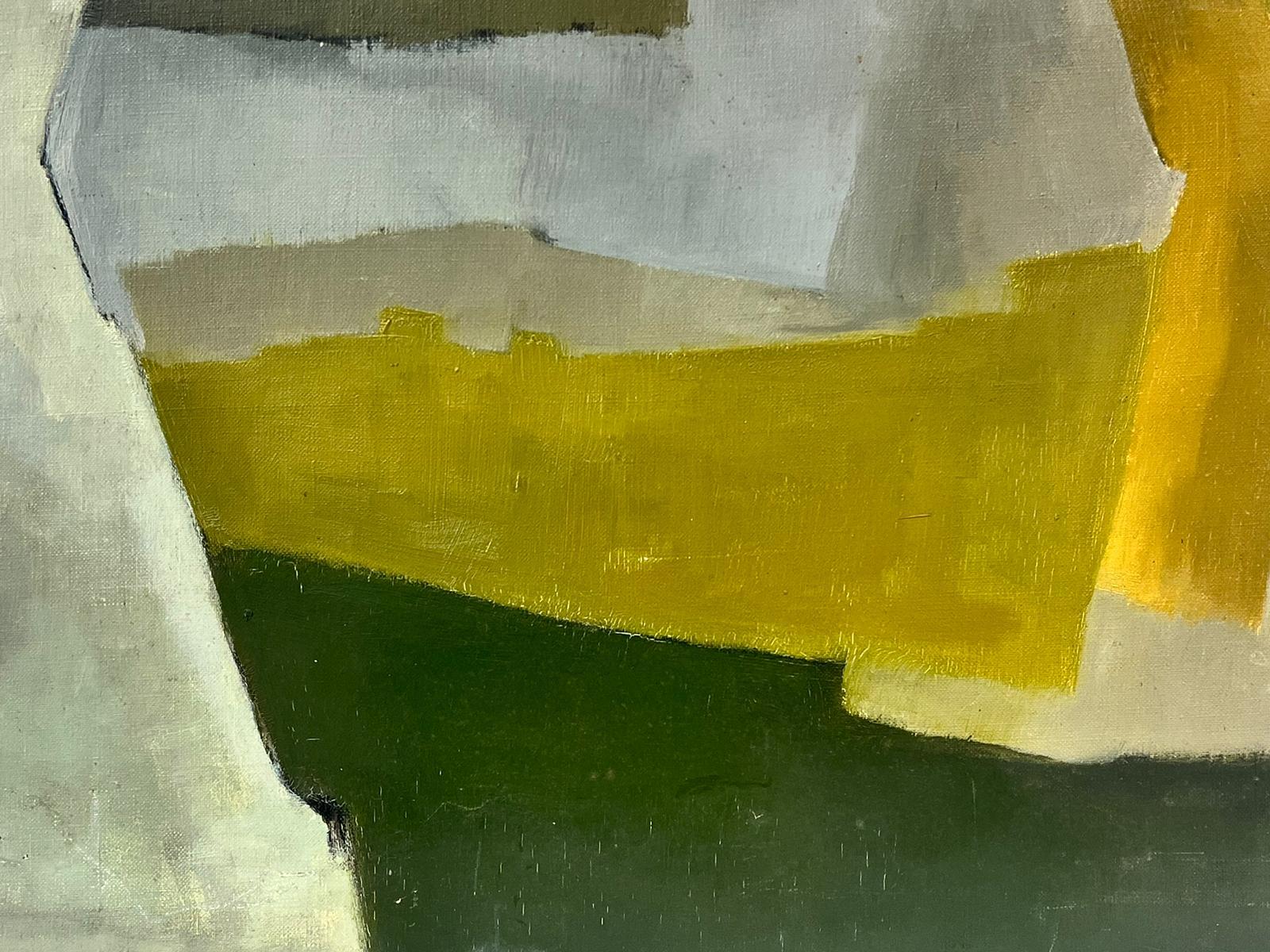 Pittura ad olio astratta francese del 1960, di grandi dimensioni, con toni ocra smorzati e oro giallo - Abstract Painting Marrone di French School