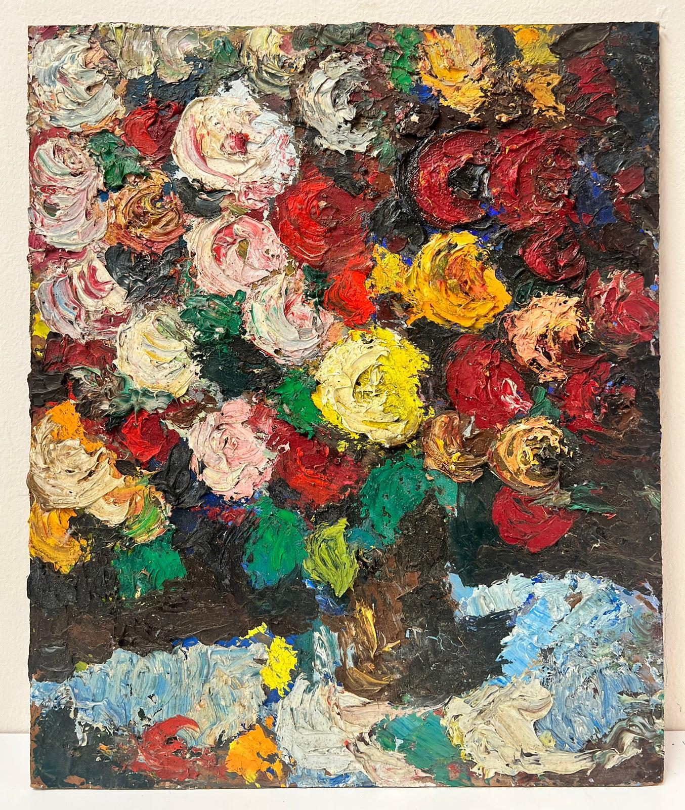 Flowers in Vase
French Expressionist painter, circa 1960's
oil painting on board, unframed
board: 16.5 x 13.75 inches
provenance: private collection, Brittany, France
condition: very good and sound condition 
