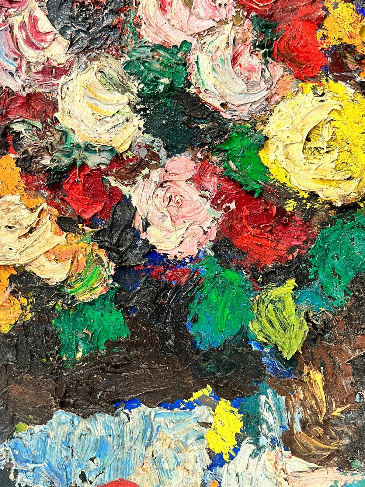 1960's French Expressionist Oil Painting Flowers in Vase Very Thick Impasto Oil  For Sale 3
