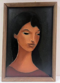 1960's French Modernist Oil Painting Portrait of Distinctive Lady, framed