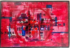 1970's French Expressionist Abstract Painting Signed Oil on Canvas Blur of Color