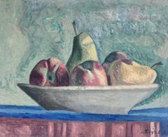 1970's French Modernist Oil Painting Still Life Apples & Pears signed original