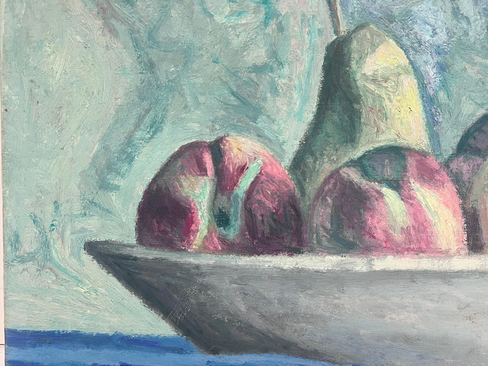 1970's French Modernist Oil Painting Still Life Apples & Pears signed original For Sale 1