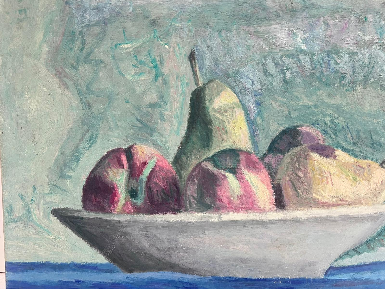 1970's French Modernist Oil Painting Still Life Apples & Pears signed original For Sale 4