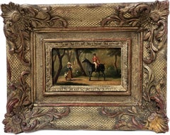 Antique 19th Century French Oil Huntsman in Wooded Landscape on Horseback framed