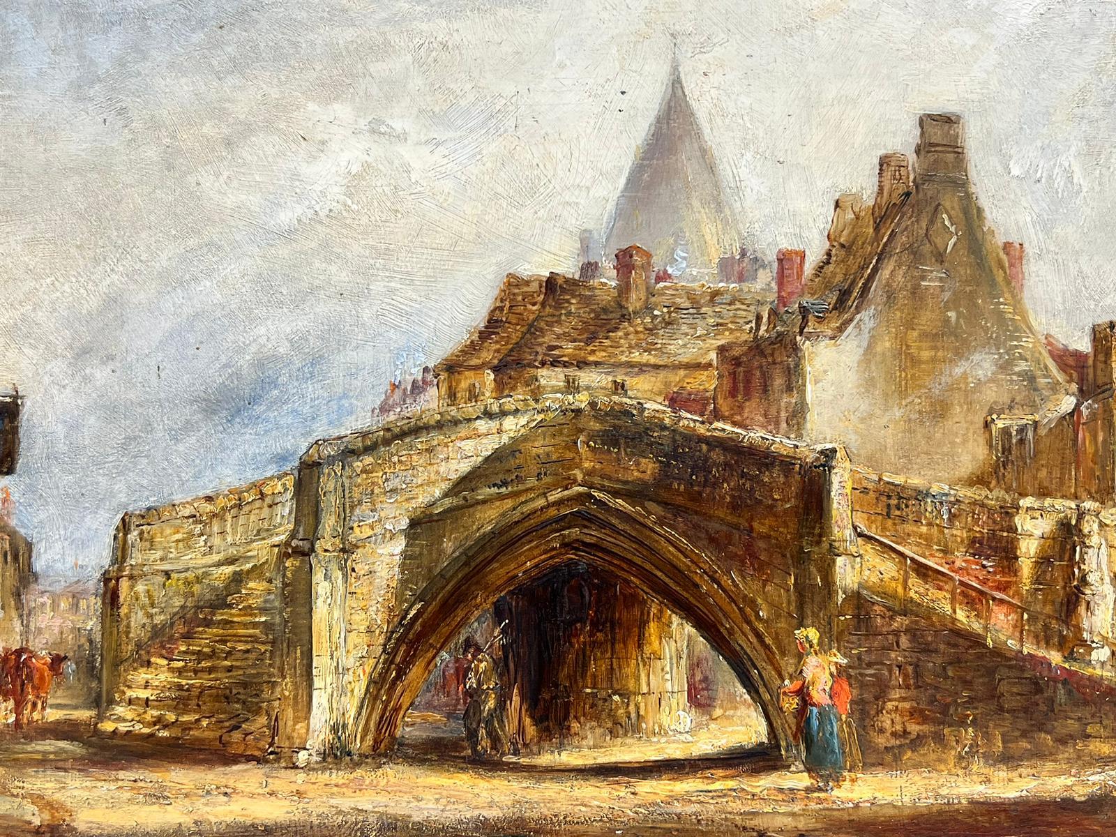 19th Century French Oil Street Scene With Figures Standing Beside An Arch - Painting by French School