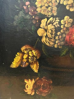 19th Century French Still Life of Flowers Oil on Canvas Painting Large Size