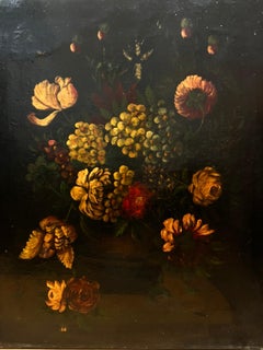 Antique 19th Century French Still Life of Flowers Oil on Canvas Painting Large Size