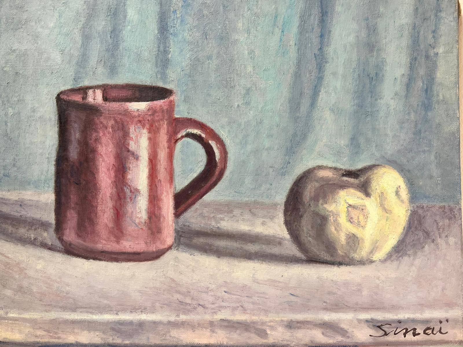 20th Century French Modernist Signed Oil Still Life Apple & Mug - Painting by French School