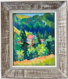 Alpine Mid 20th Century French Post Impressionist Painting Chalet in Mountains