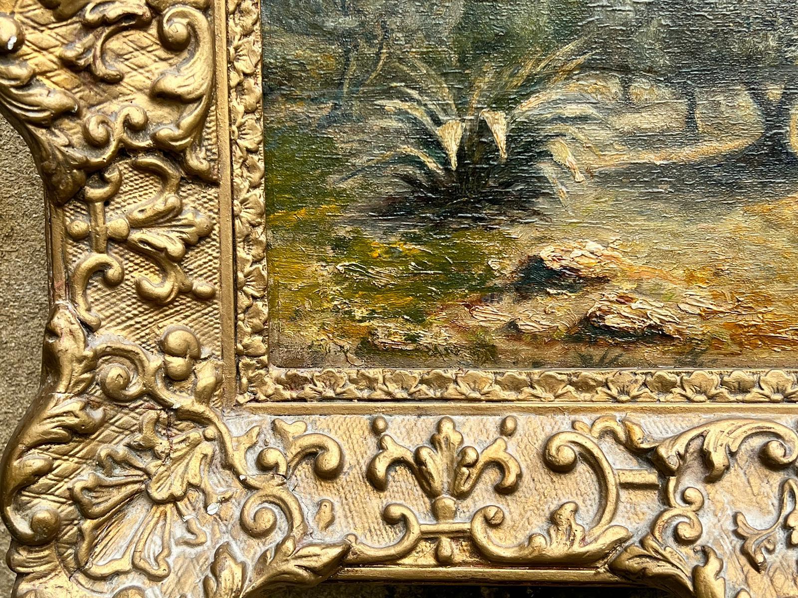 Antique French Impressionist Signed Oil Golden Light Olive Groves Provence 1