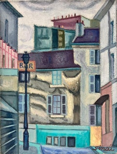 Vintage Back Streets of Paris Signed French Modernist Oil Painting 20th Century