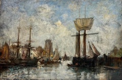 Kreis von Eugene Boudin, Französisch-impressionistische Ölboote im Hafen, 19. Jahrhundert