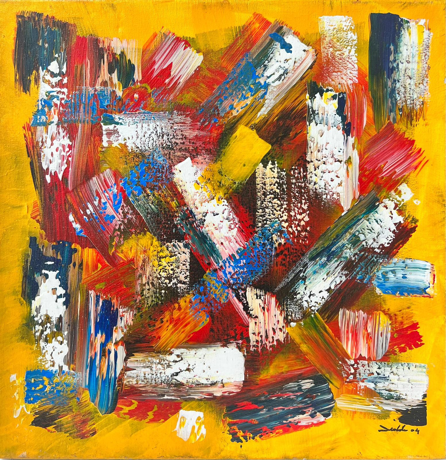 Abstract Painting de French School - Pintura Abstracta Contemporánea Francesa Borrones de Colores Expresionistas, firmada